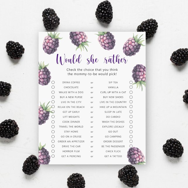 Mûre / Jeu de Baby Shower: Préférerait-Elle Plutôt (Créateur téléchargé)