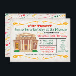 Musée Invitation fête d'anniversaire Billet<br><div class="desc">Invitation à la fête d'anniversaire du Musée pour enfants sympa et branché. Doté d'un vieux musée avec dinosaure,  défilement et fontes colorées amusantes. Idéal pour un anniversaire de garçon ou de fille. Parfait pour un thème de sommeil aussi. Illustration tirée à la main par McBooboos</div>