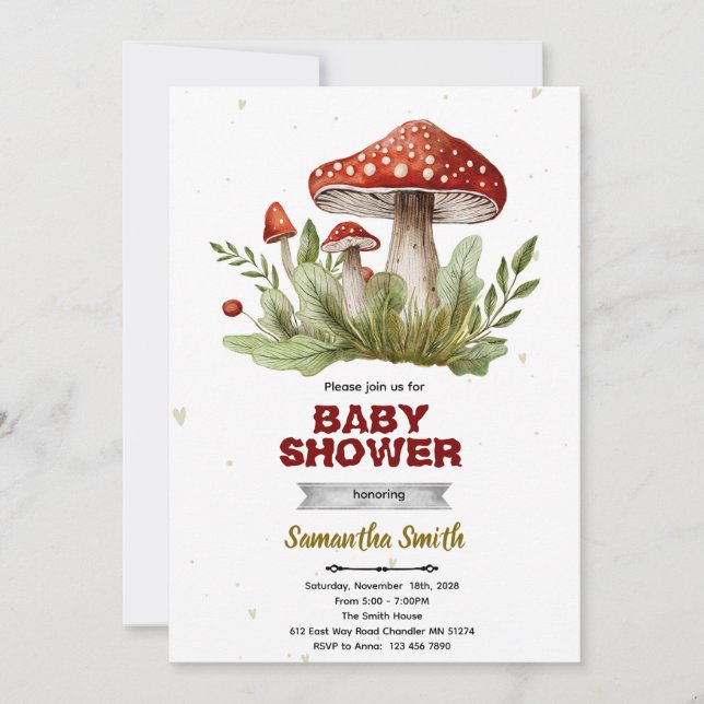 Mushroom baby shower invitation (Devant)