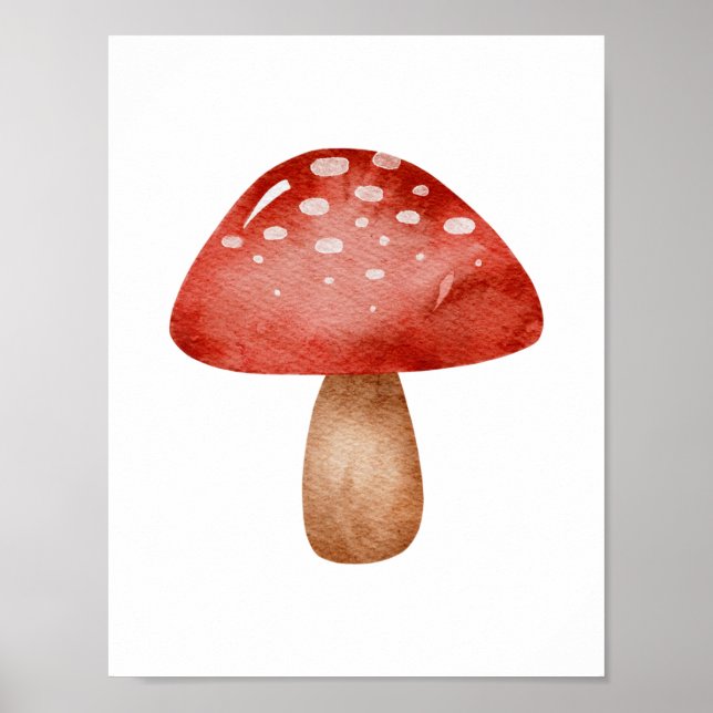 Mushroom Forest Autumn Red And White Poster (Devant)