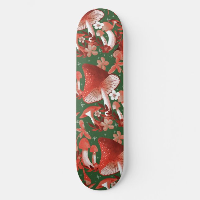 Mushroom Magic Red and Green Skateboard (Recto)