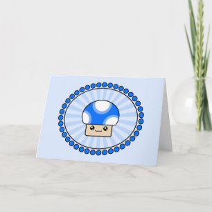 Mushy Puffs Blue Kawaii Mushroom Carte d'anniversa