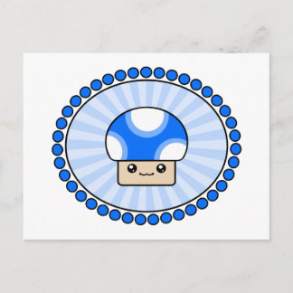 Mushy Puffs Kawaii Mushroom Blue Carte postale