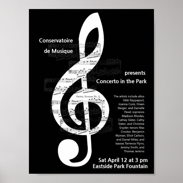 Music Choir Concert Treble Clef Poster promotionne (Devant)