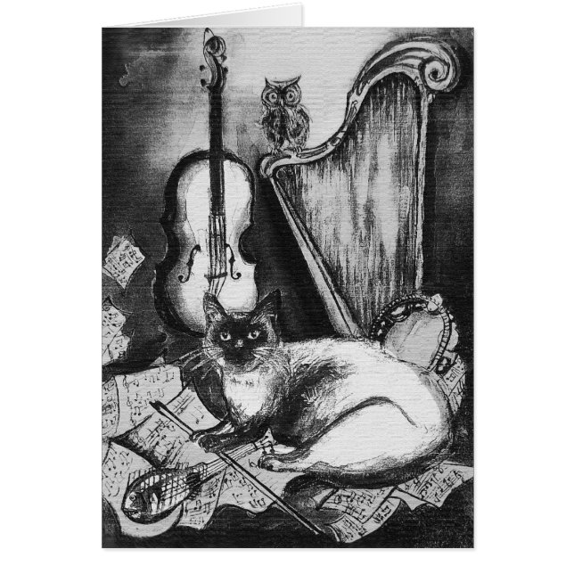 MUSICAL FATHER'S DAY CAT AND OWL  Black White (Devant)