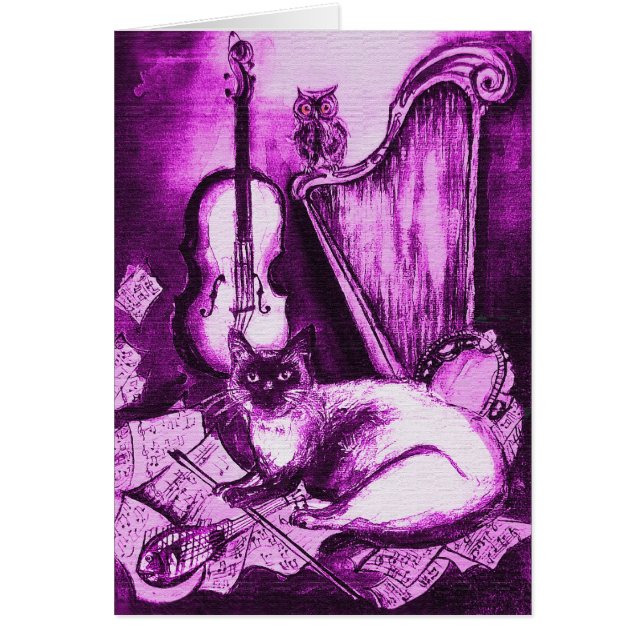 MUSICAL FATHER'S DAY CAT AND OWL Pink Purple White (Devant)