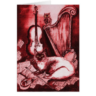 MUSICAL FATHER'S DAY CAT AND OWL ,Red  White