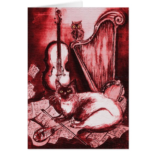 MUSICAL FATHER'S DAY CAT AND OWL ,Red  White (Devant)