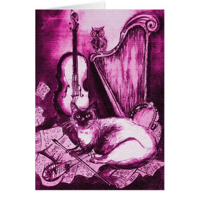 MUSICAL MOTHER'S DAY CAT & OWL ,Pink Fuchsia White (Devant)