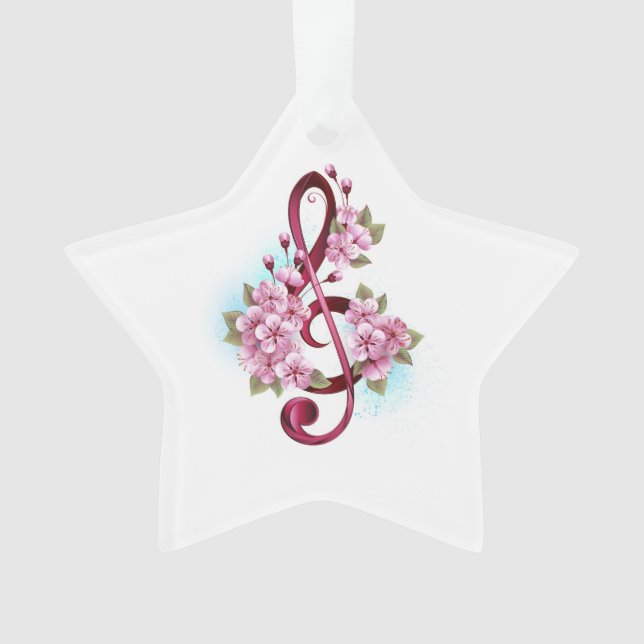 Musical treble clef notes with sakura flowers (devant)