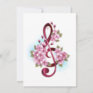 Musical treble clef notes with sakura flowers