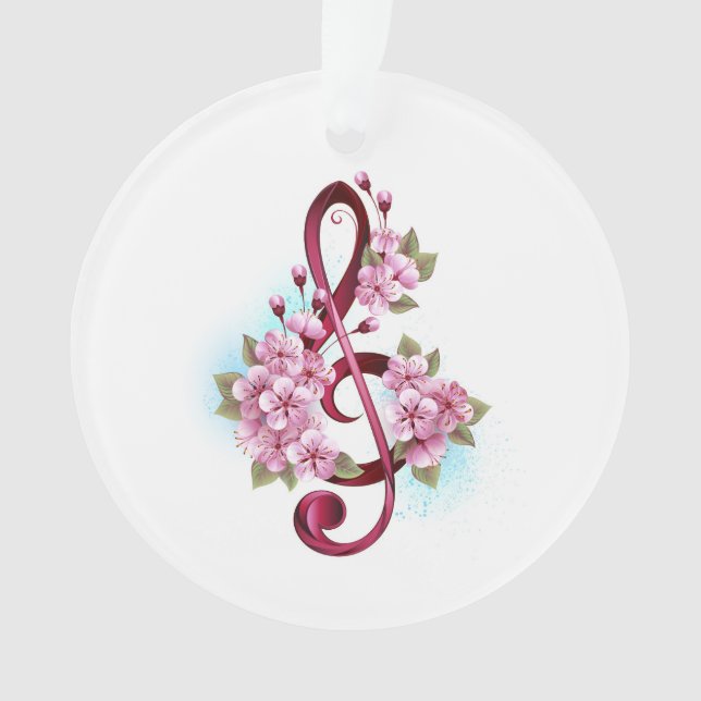 Musical treble clef notes with sakura flowers (devant)