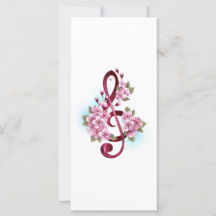 Musical treble clef notes with sakura flowers