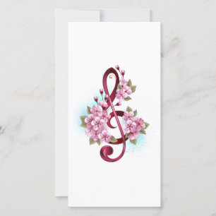 Musical treble clef notes with sakura flowers