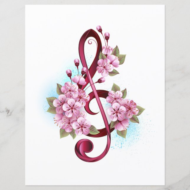 Musical treble clef notes with sakura flowers (Devant)