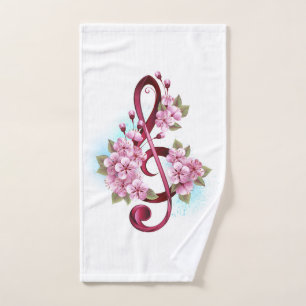 Musical treble clef notes with sakura flowers