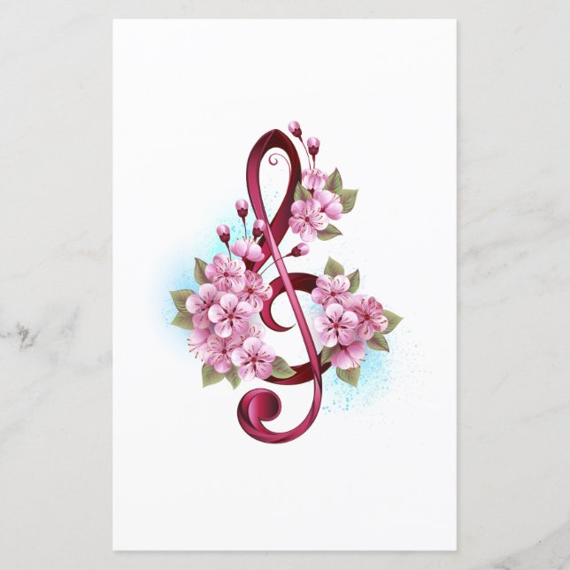 Musical treble clef notes with sakura flowers (Devant)
