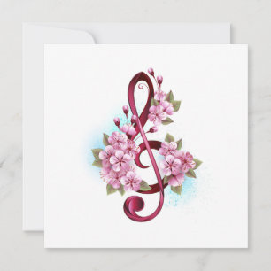 Musical treble clef notes with sakura flowers
