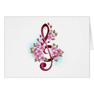 Musical treble clef notes with sakura flowers