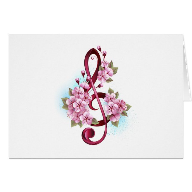 Musical treble clef notes with sakura flowers (Devant horizontal)