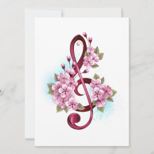 Musical treble clef notes with sakura flowers