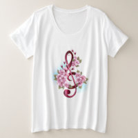 Musical treble clef notes with sakura flowers