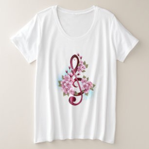 Musical treble clef notes with sakura flowers