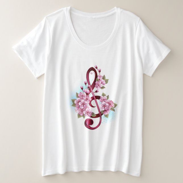 Musical treble clef notes with sakura flowers (Design devant)