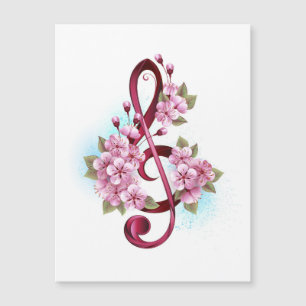 Musical treble clef notes with sakura flowers