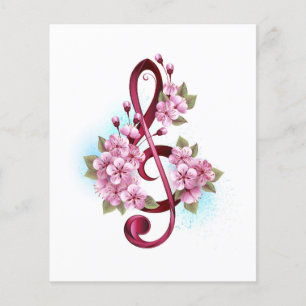 Musical treble clef notes with sakura flowers