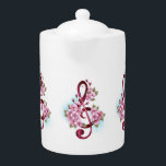 Musical treble clef notes with sakura flowers<br><div class="desc">Pink treble clef with delicate,  detailed pink Japanese cherry blossoms against white background painted over with light blue paint Blooming pink sakura.</div>