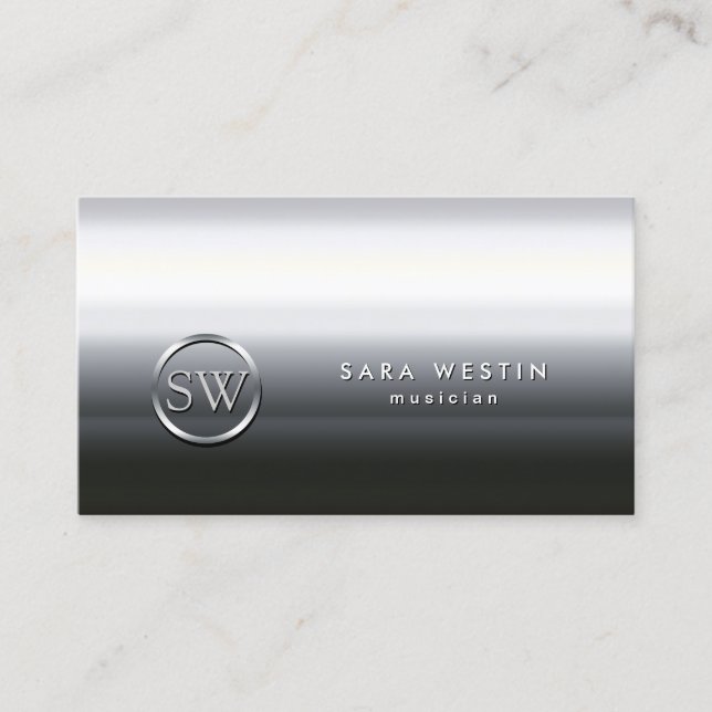 Musicien Chrome Texture Monogramme Carte de visite (Devant)