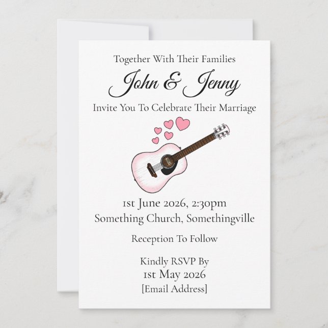 Musiciens de Faire-part de mariage de guitare acou (Devant)