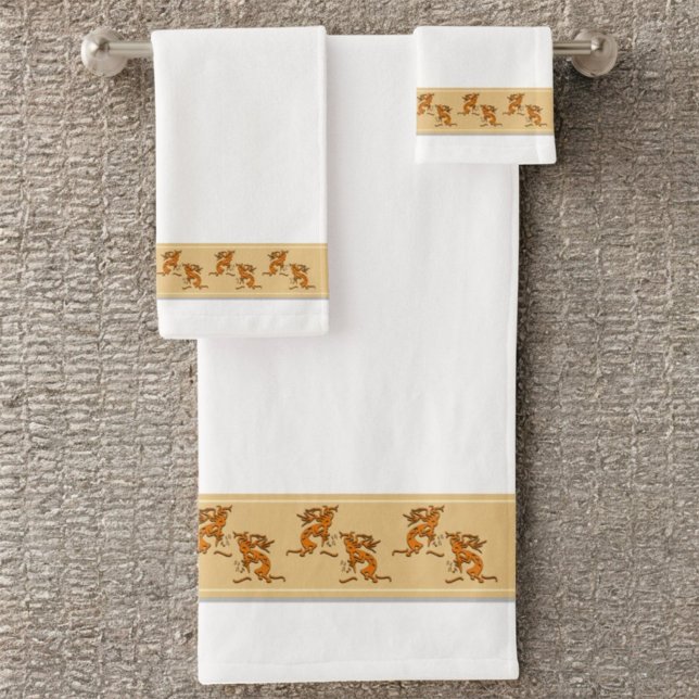 Musiciens Kokopelli du sud-ouest opposés à la dans (Three piece bathroom towel set )