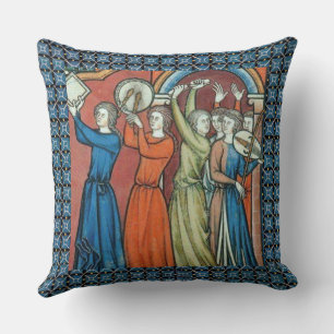 Musiciens médiévaux coussin avec arrière - plan bl