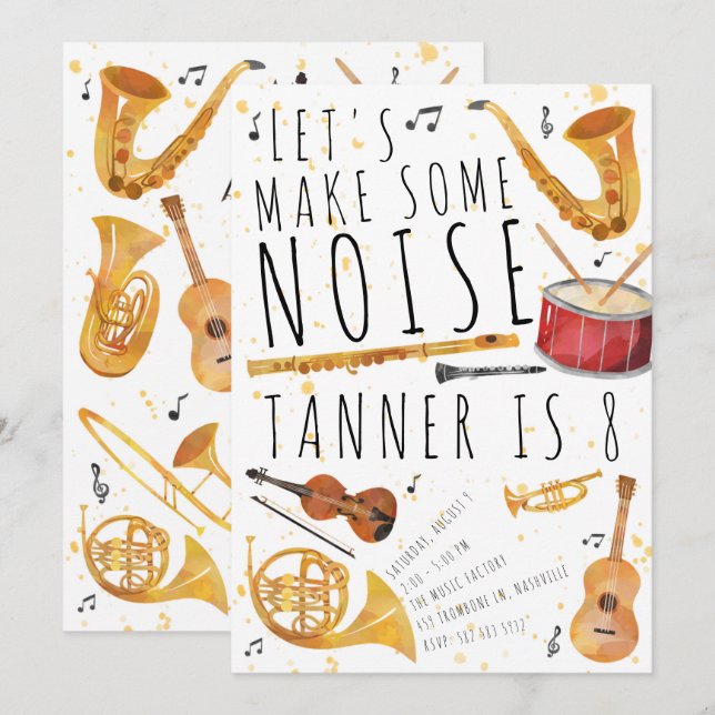 Musique Anniversaire Invitation (Devant / Derrière)