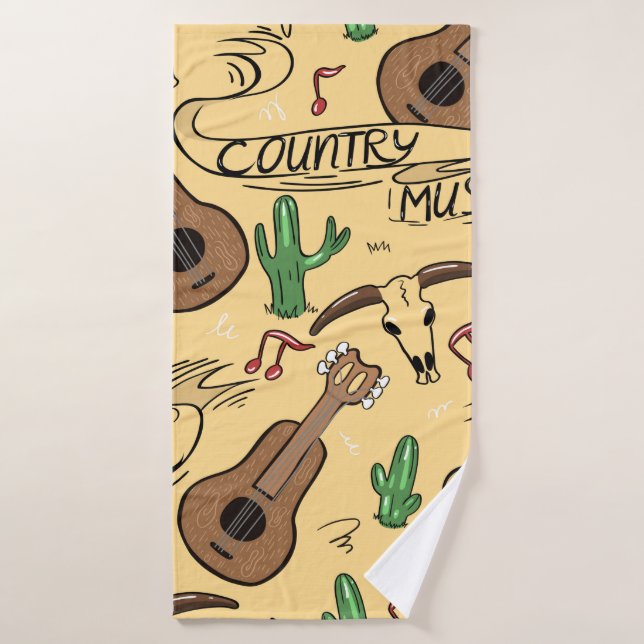 Musique country sans couture motif avec guitare, c (Serviette de bain)