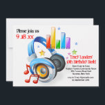 Musique De Mon Headphones Party Invitation<br><div class="desc">Un design amusant et coloré que tout jeune aimera ! Les écouteurs bleus sont accompagnés de notes de musique rouge, de barres sonores multicolores et d'étoiles. C'est parfait pour une fête. La carte est facile à customiser avec votre libellé, police, couleur de police et choix de six types de papier....</div>