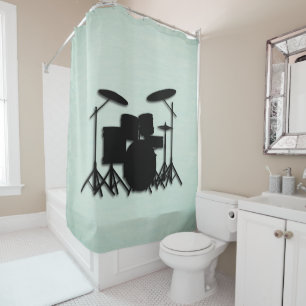 Musique Drum Set Design rideau de douche vert