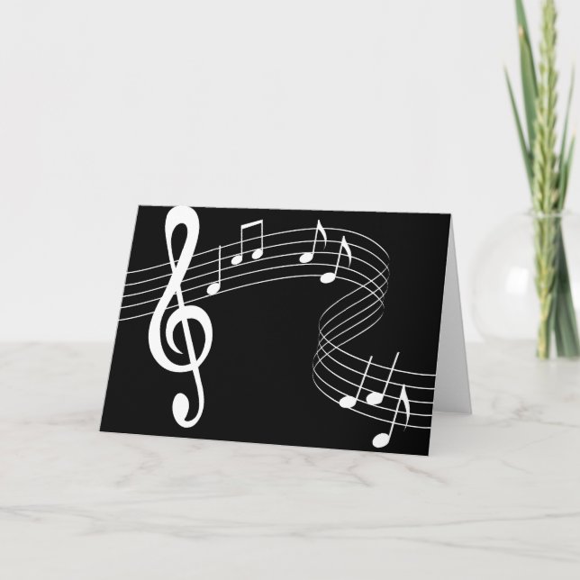 Musique en blanc sur carte de voeux noire (Devant)