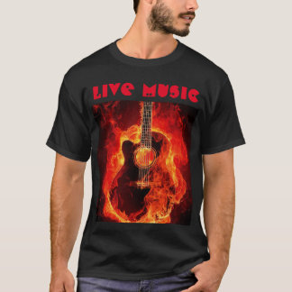 musique en direct brûlant guitare noir T-shirt
