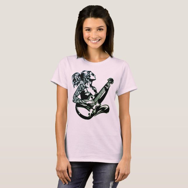 musique femmes tshirts jazz guitare en laiton (Devant entier)