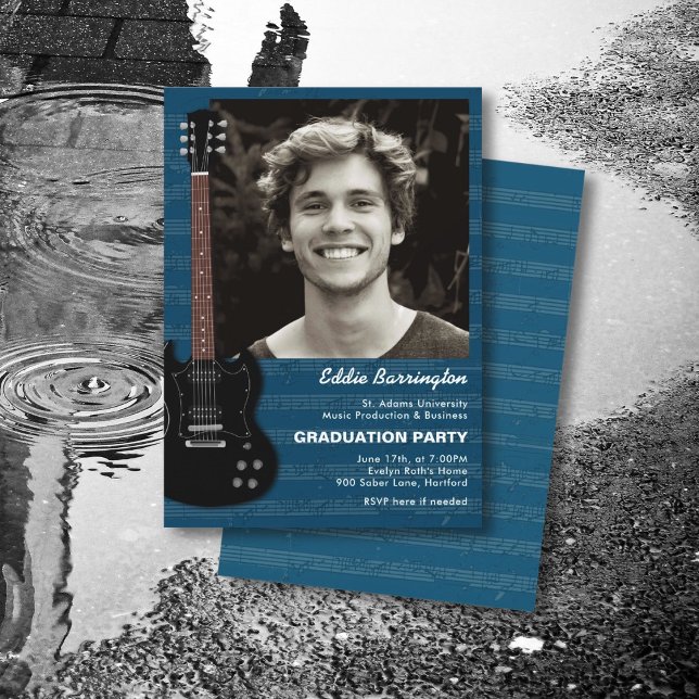 Musique Guitare Photo Graduation Party Invitation (Créateur téléchargé)