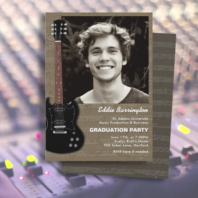 Musique Guitare Photo Graduation Party Invitation (Créateur téléchargé)