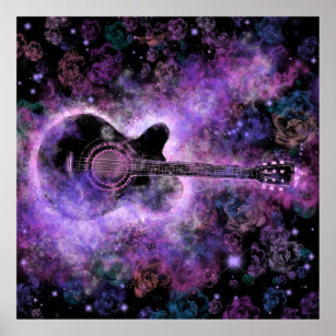 Musique guitare romantique Peinture Poster violet