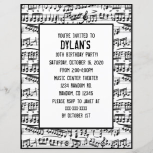 Musique notes thème anniversaire invitation