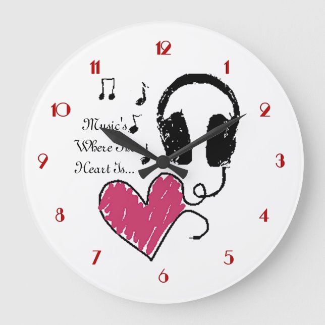 Musique où le coeur est casque Horloge murale (Recto)