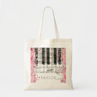 musique piano fleurs roses nom sac fourre-tout