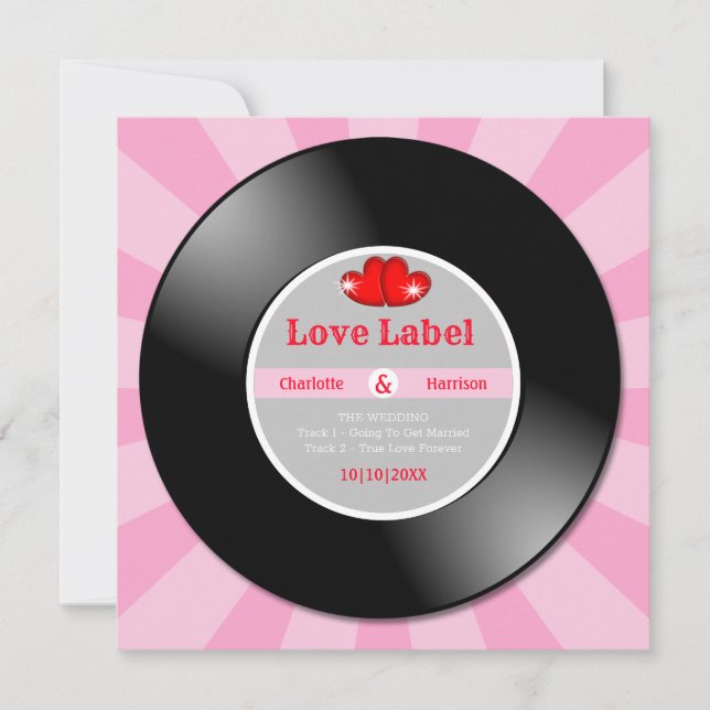Musique Retro Vinyl Record Faire-part de mariage (Devant)