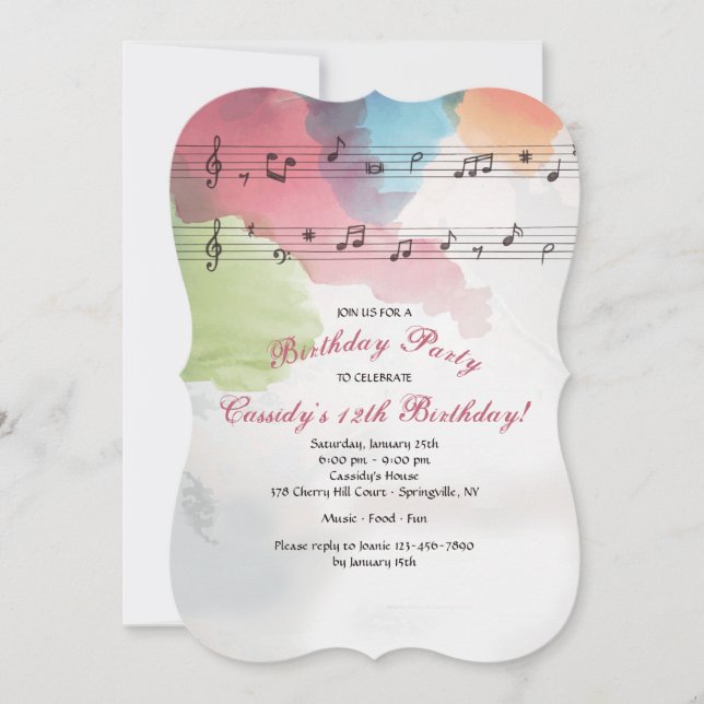 Musique sur Watercolor Paper Invitation (Devant)